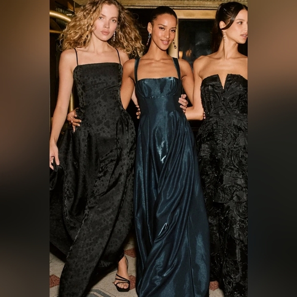 Lulus Immaculate Aura Shiny Dark Teal Taffeta Maxi Dress With Pockets S Wedding - Picture 3 of 11